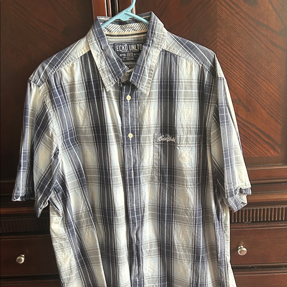 Ecko Unlimited Men's Gray and White Plaid Shirt